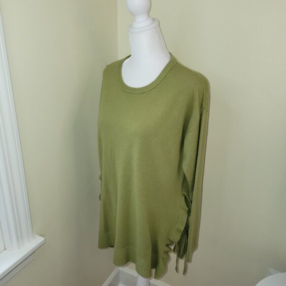 Piccadilly Side Tie Rib Knit 3/4 Sleeve Sweater Top Fern Green Women's Size S - Picture 4 of 15